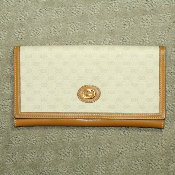 Authentic Gucci Vintage Ivory Micro GG Supreme Coated Canvas Wallet - Picture 1 of 6